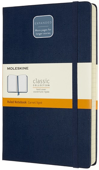 Zápisník Moleskine Expanded tvrdý linkovaný modrý L